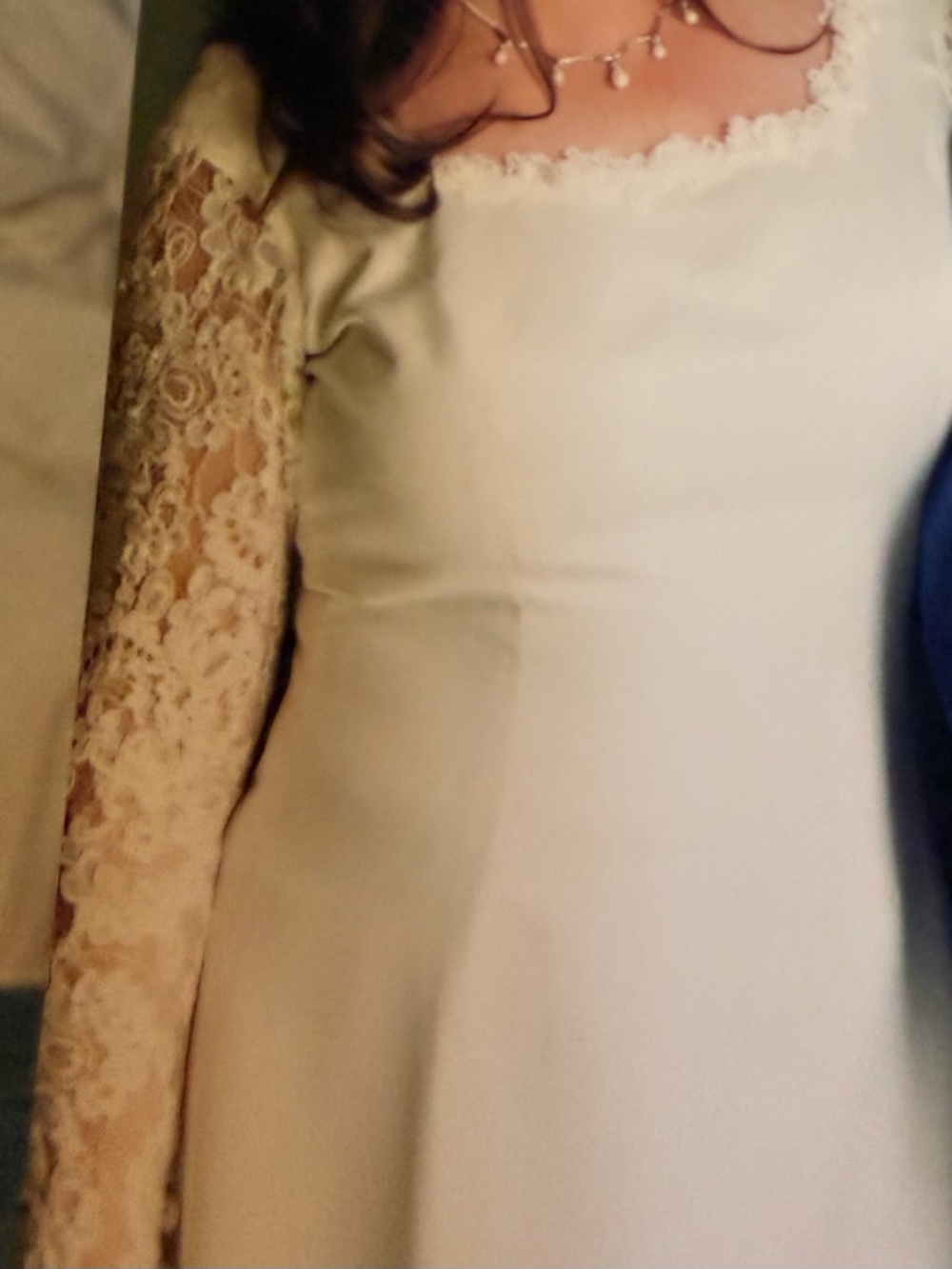 Bayje Ivory Satin & French Lace Wedding Gown with Button-Back Train